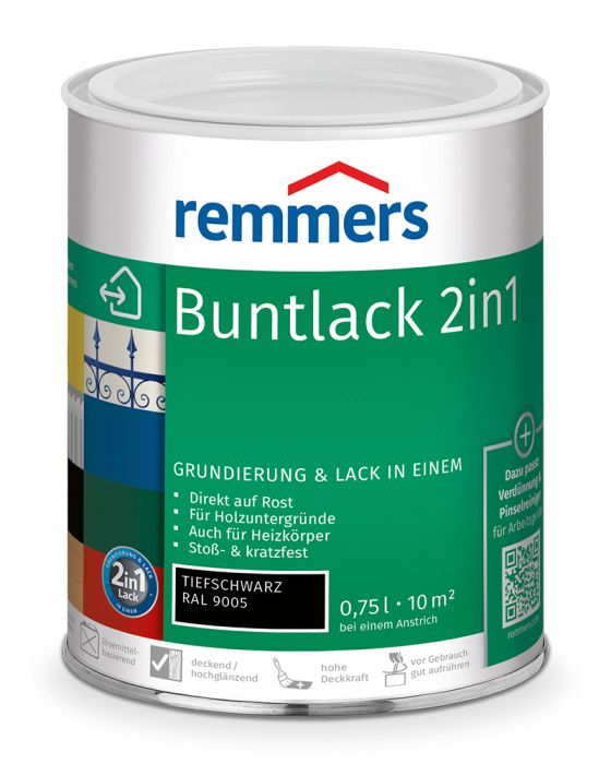 Remmers Buntlack 2in1 Tiefschwarz RAL 9005 0,75l Dose