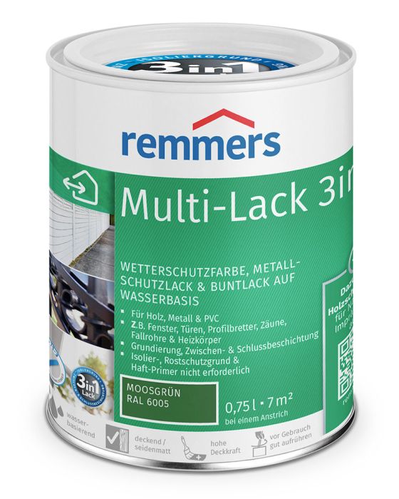 Remmers Multi-Lack 3in1 0,75l moosgrün (RAL 6005) Farbdose