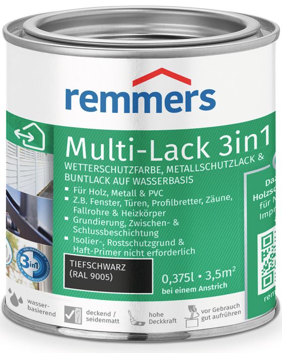 Remmers Multi-Lack 3in1 tiefschwarz (RAL 9005) 0,375l Dose