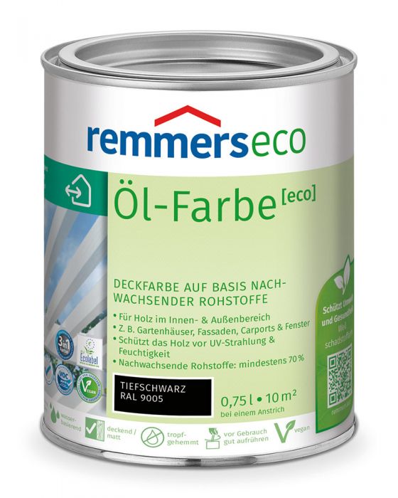 Remmers Öl-Farbe eco Tiefschwarz RAL 9005 0,75l Dose